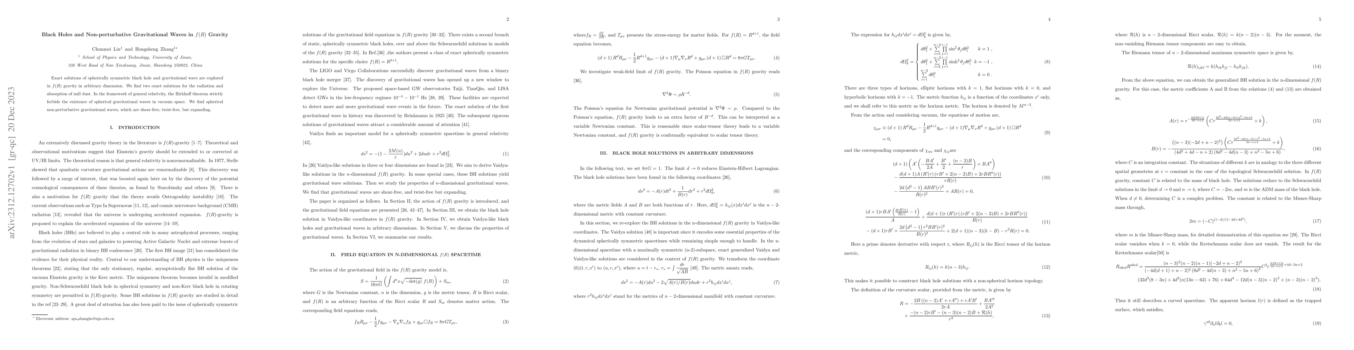 Thumbnail for Black Holes and Non-perturbative Gravitational Waves in $f(R)$ Gravity