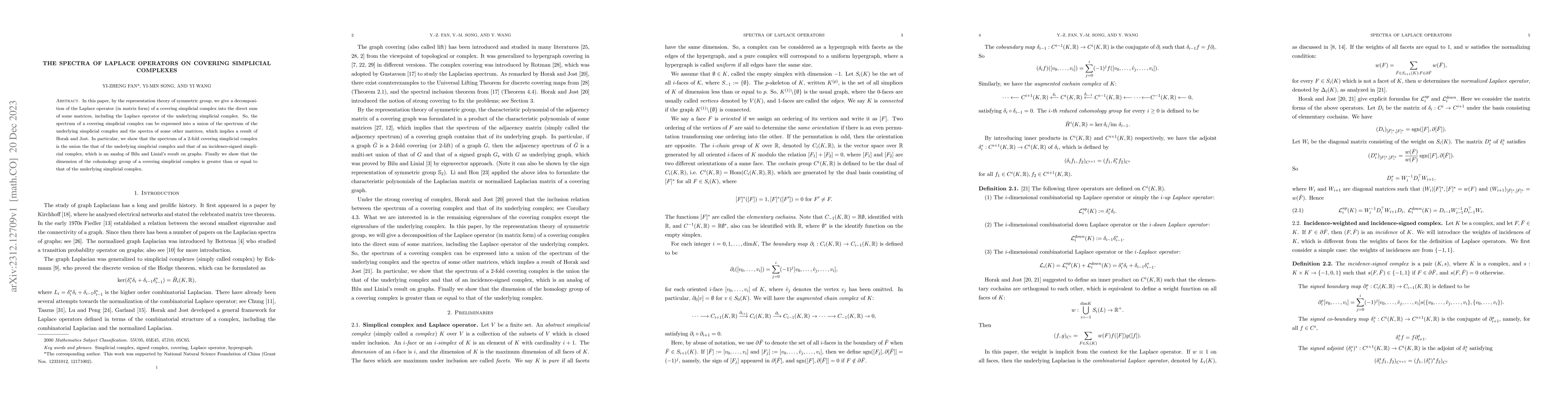 Thumbnail for The spectra of Laplace operators on covering simplicial complexes