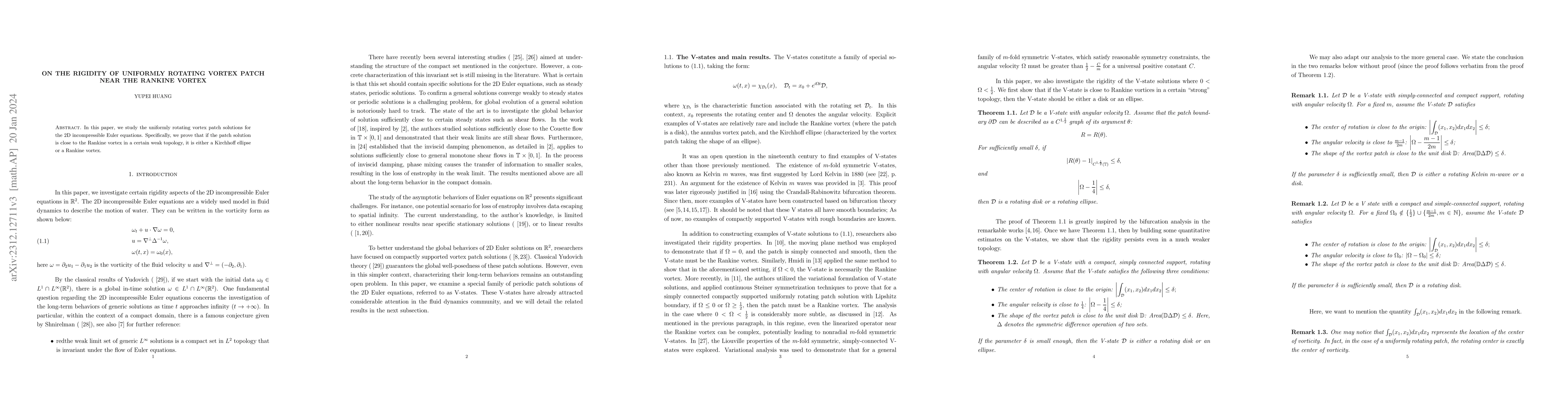 Thumbnail for On the rigidity of uniformly rotating vortex patch near the Rankine
  vortex