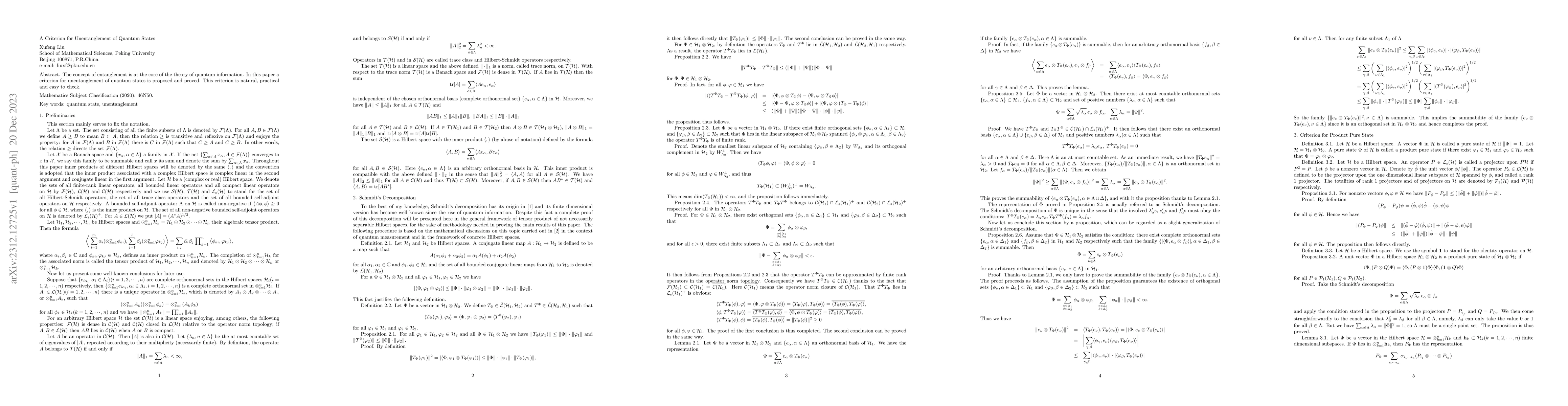 Thumbnail for A Criterion for Unentanglement of Quantum States