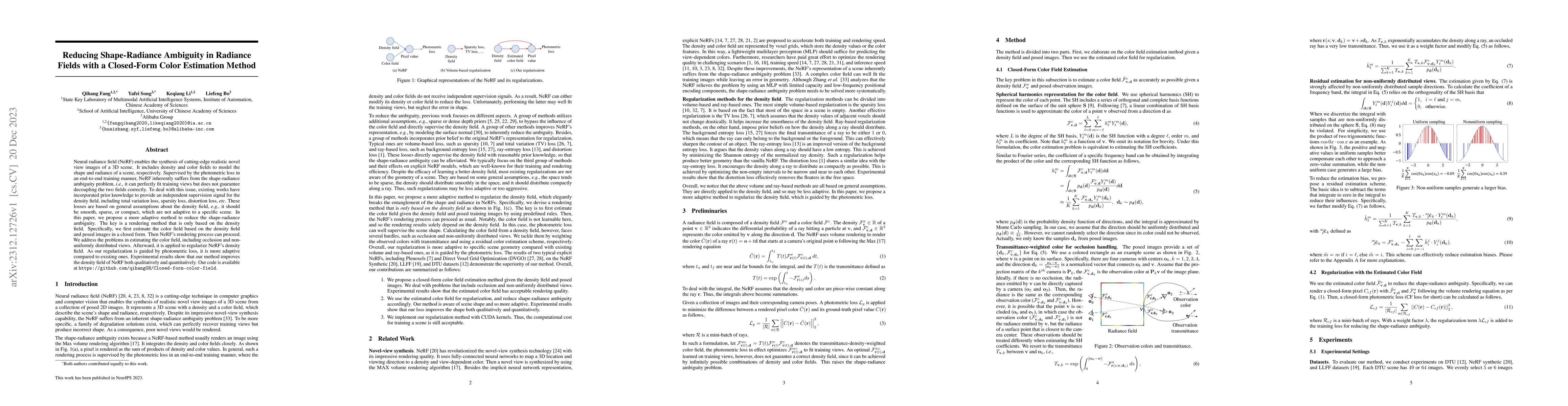 Thumbnail for Reducing Shape-Radiance Ambiguity in Radiance Fields with a Closed-Form
  Color Estimation Method