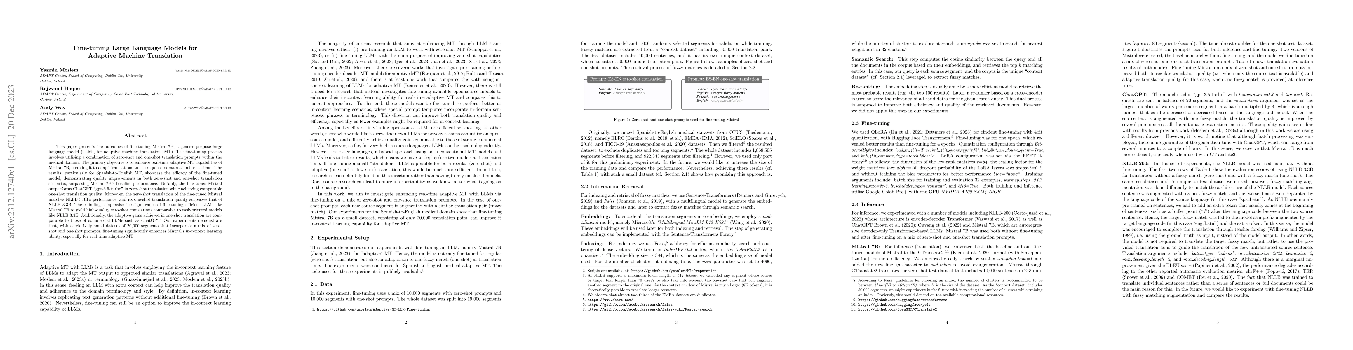 Thumbnail for Fine-tuning Large Language Models for Adaptive Machine Translation