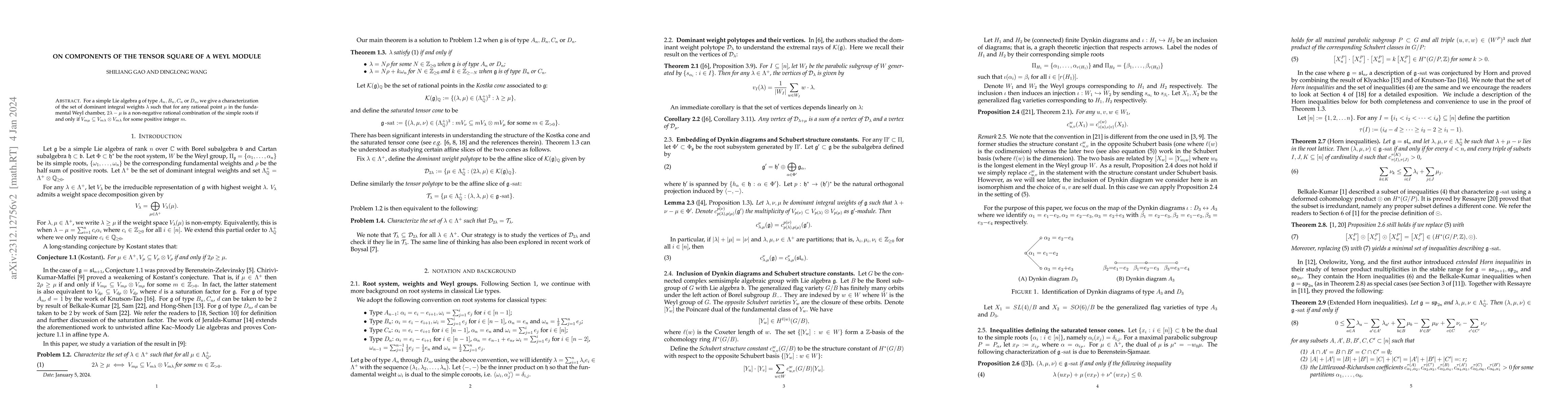 Thumbnail for On components of the tensor square of a Weyl module