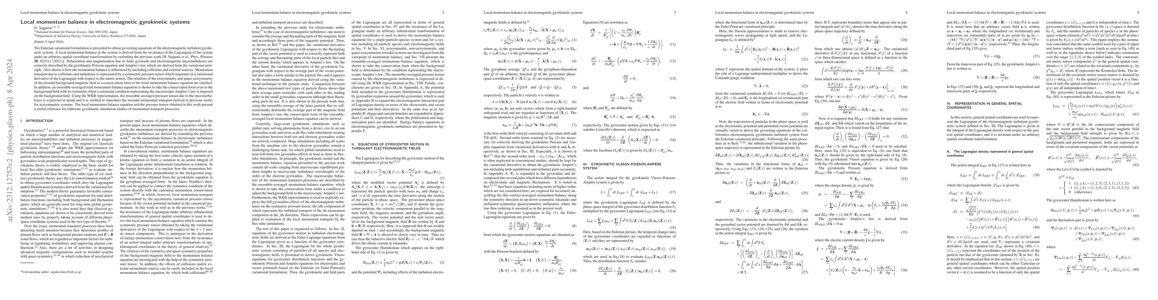 Thumbnail for Local momentum balance in electromagnetic gyrokinetic systems