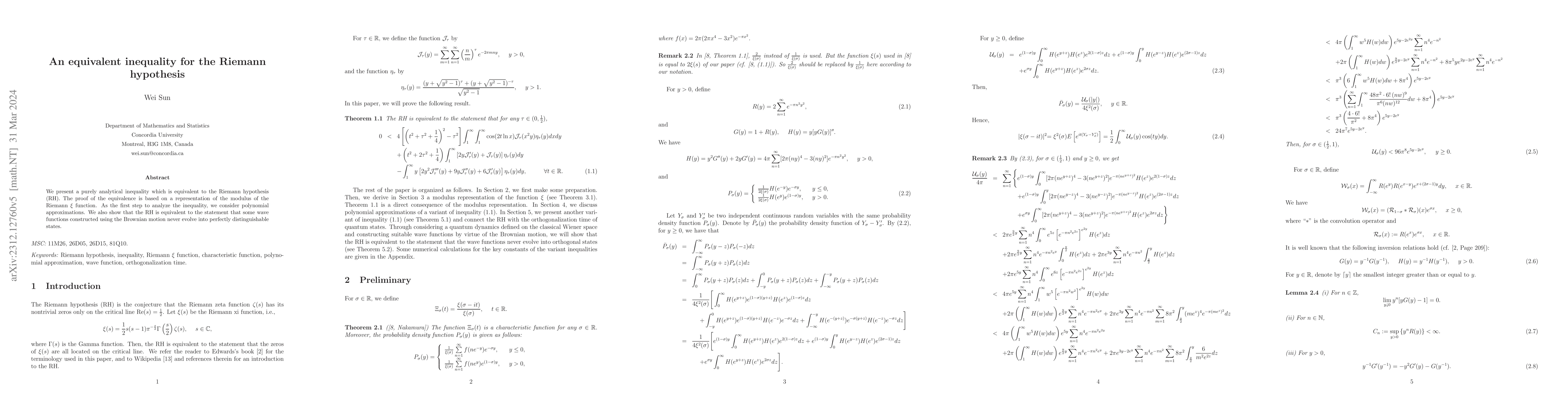 Thumbnail for An equivalent inequality for the Riemann hypothesis