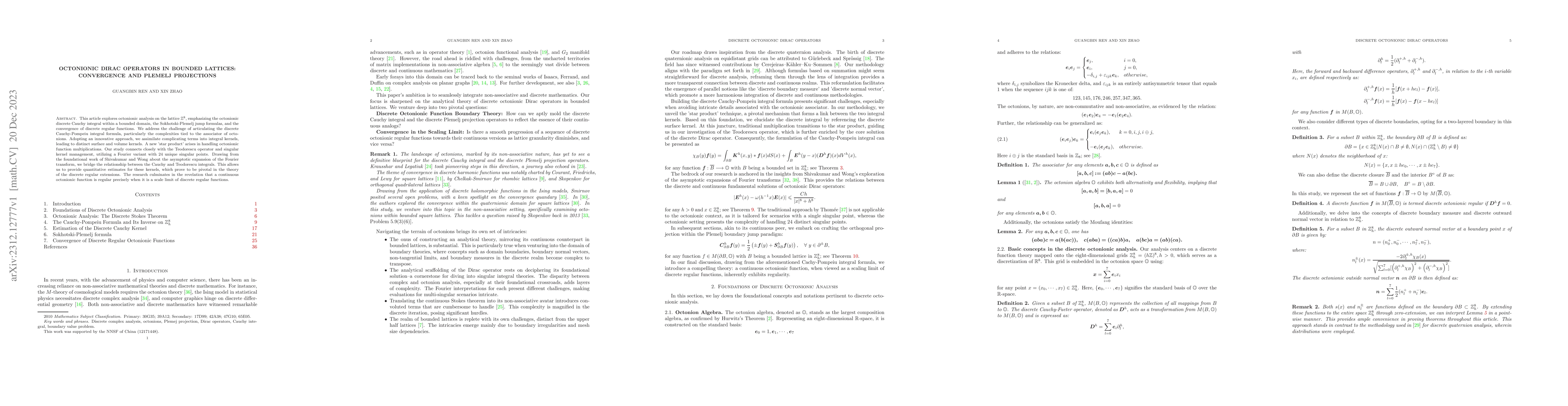 Thumbnail for octonionic Dirac operators in bounded lattices: convergence and Plemlj
  projections