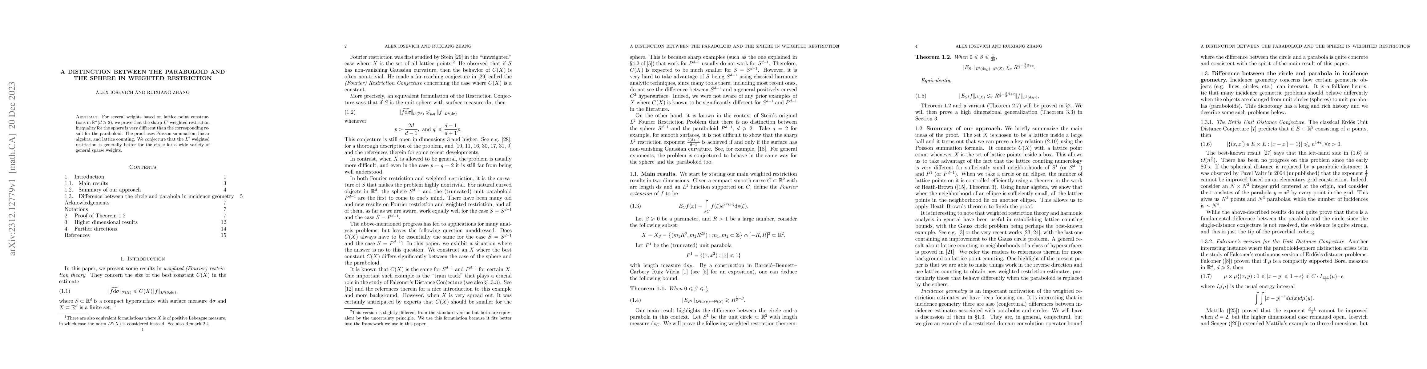 Thumbnail for A distinction between the paraboloid and the sphere in weighted
  restriction