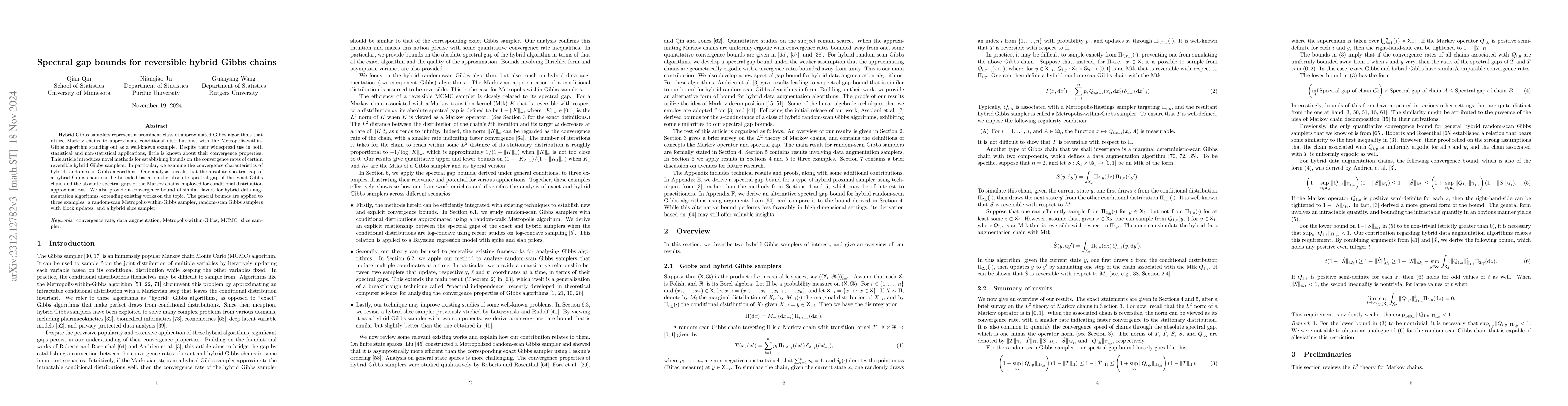 Thumbnail for Spectral gap bounds for reversible hybrid Gibbs chains