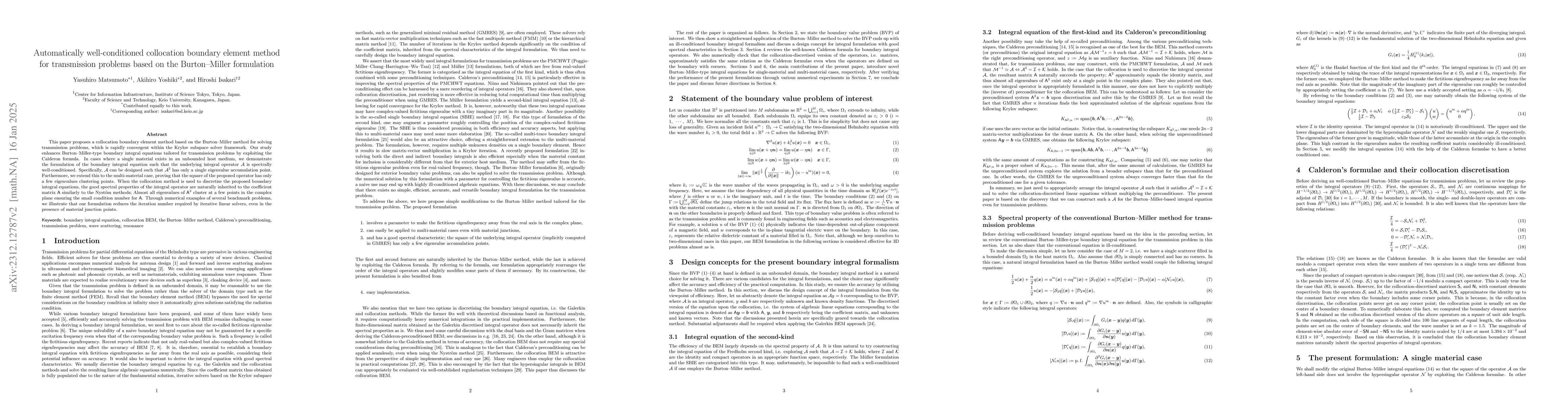 Thumbnail for Calderon-preconditioned boundary integral equations of the Burton-Miller
  type for transmission problems