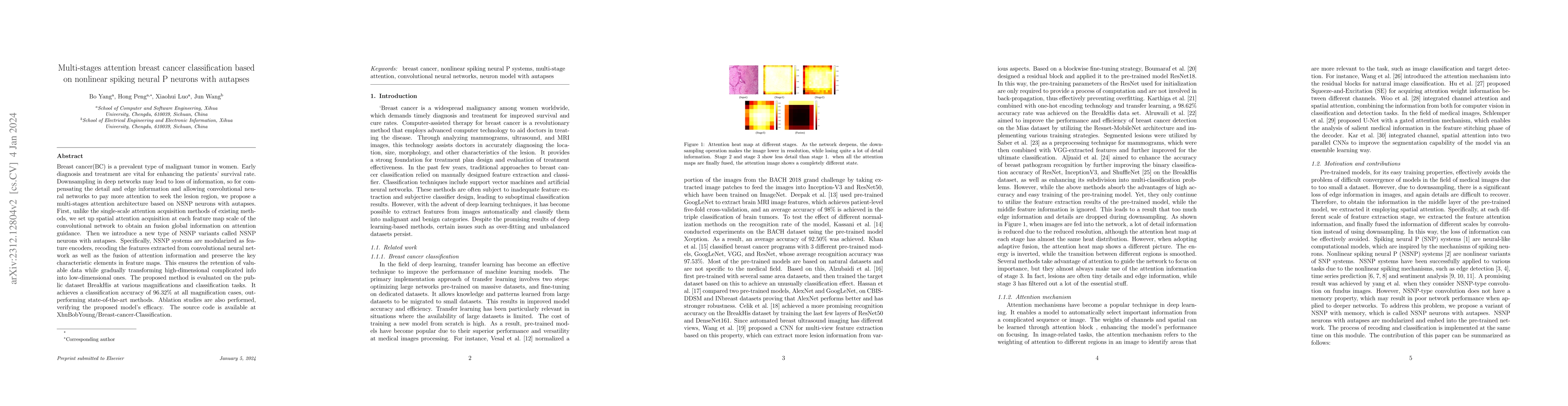 Thumbnail for Multi-stages attention Breast cancer classification based on nonlinear
  spiking neural P neurons with autapses
