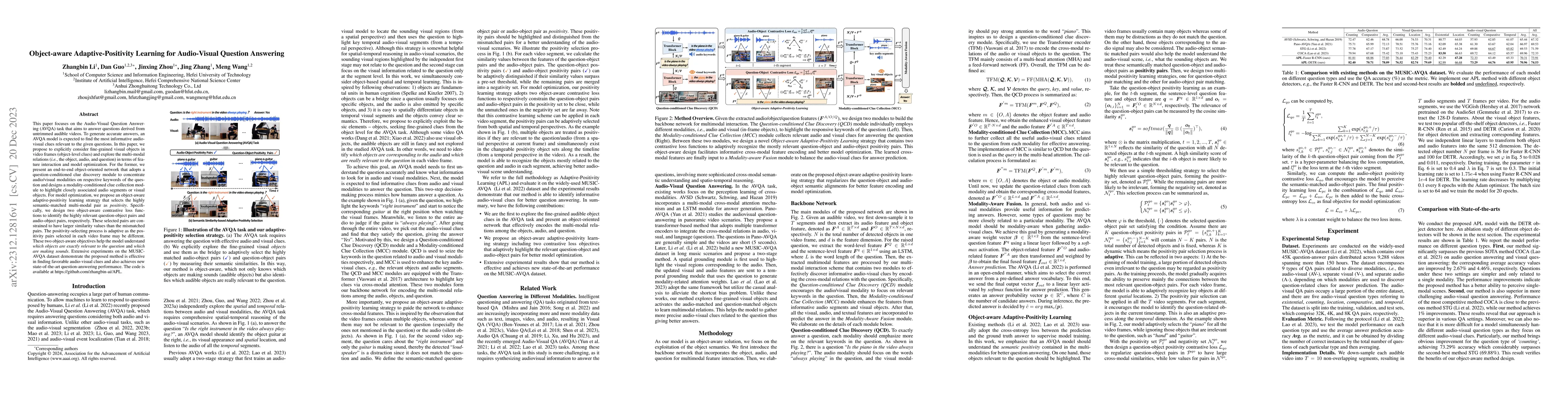 Thumbnail for Object-aware Adaptive-Positivity Learning for Audio-Visual Question
  Answering