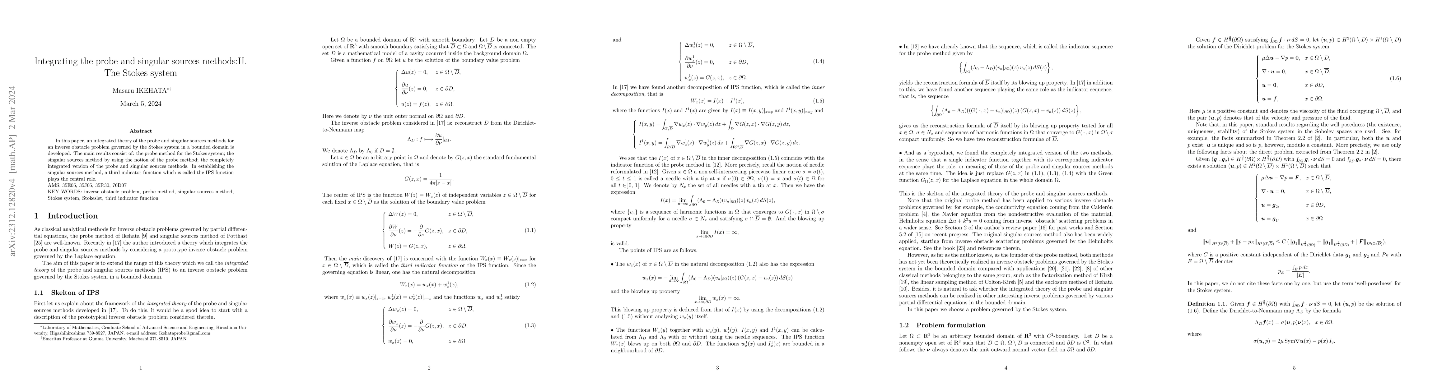 Thumbnail for Integrating the probe and singular sources methods :II. The Stokes
  system