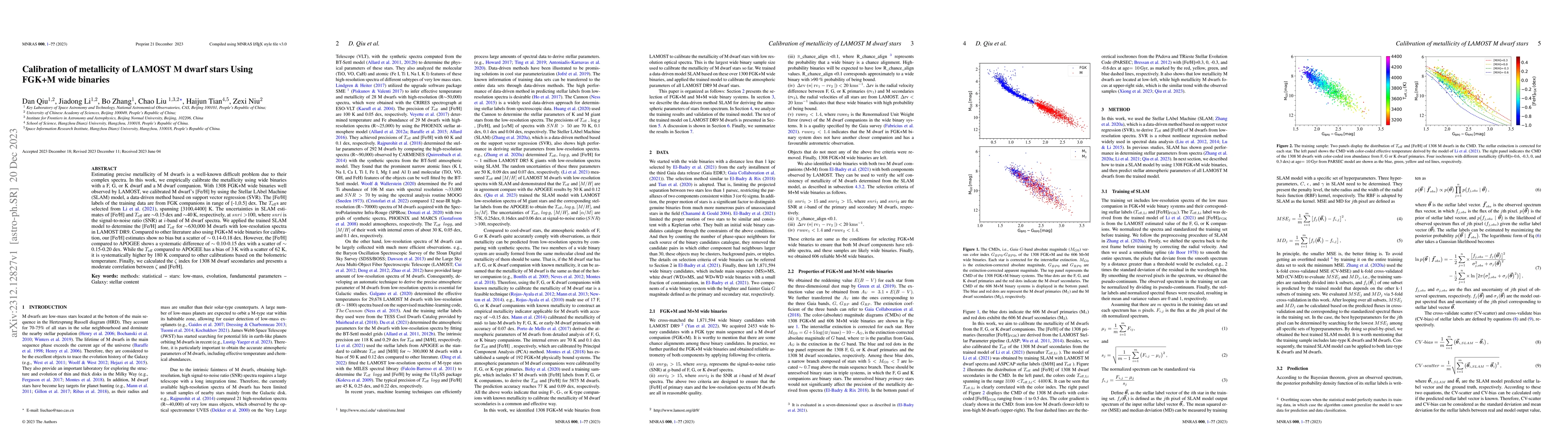 Thumbnail for Calibration of metallicity of LAMOST M dwarf stars Using FGK+M wide
  binaries