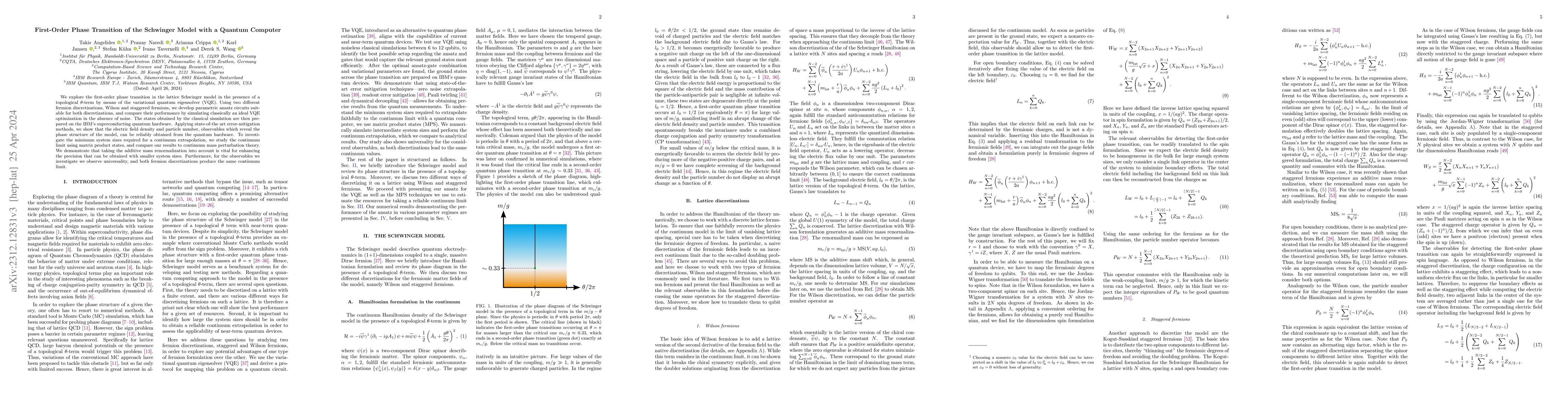 Thumbnail for First-Order Phase Transition of the Schwinger Model with a Quantum
  Computer