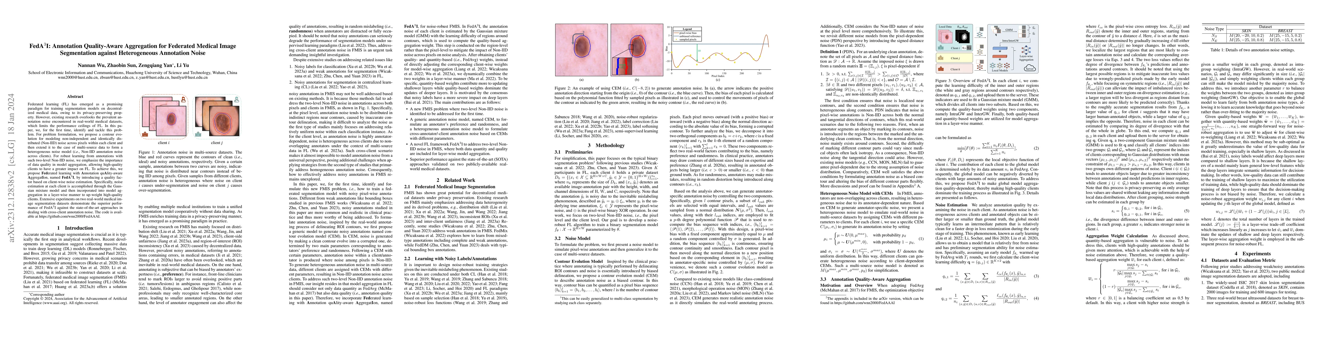 Thumbnail for FedA3I: Annotation Quality-Aware Aggregation for Federated Medical Image
  Segmentation against Heterogeneous Annotation Noise