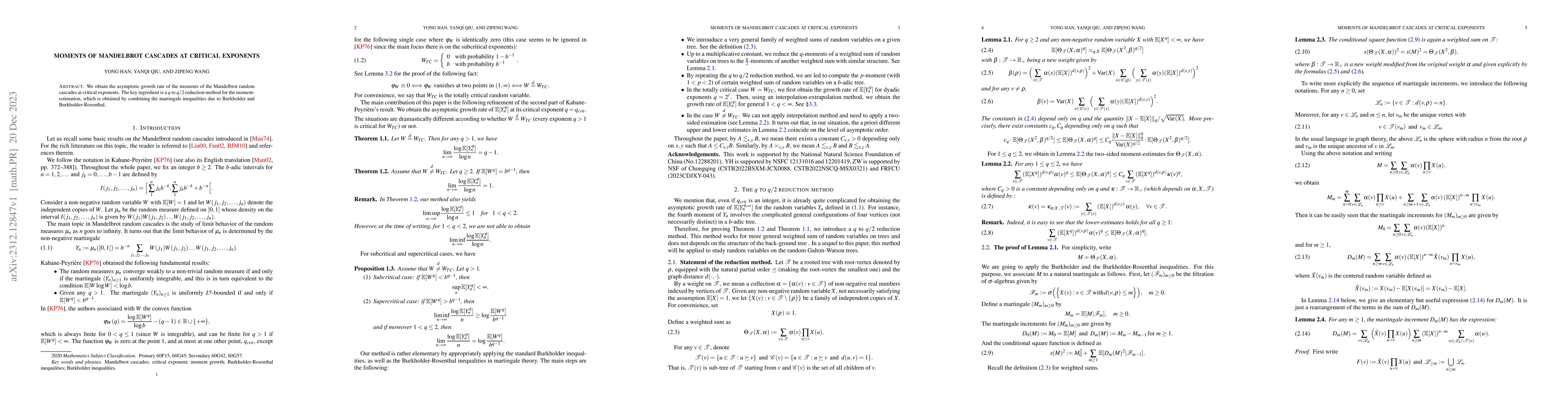 Thumbnail for Moments of Mandelbrot cascades at critical exponents