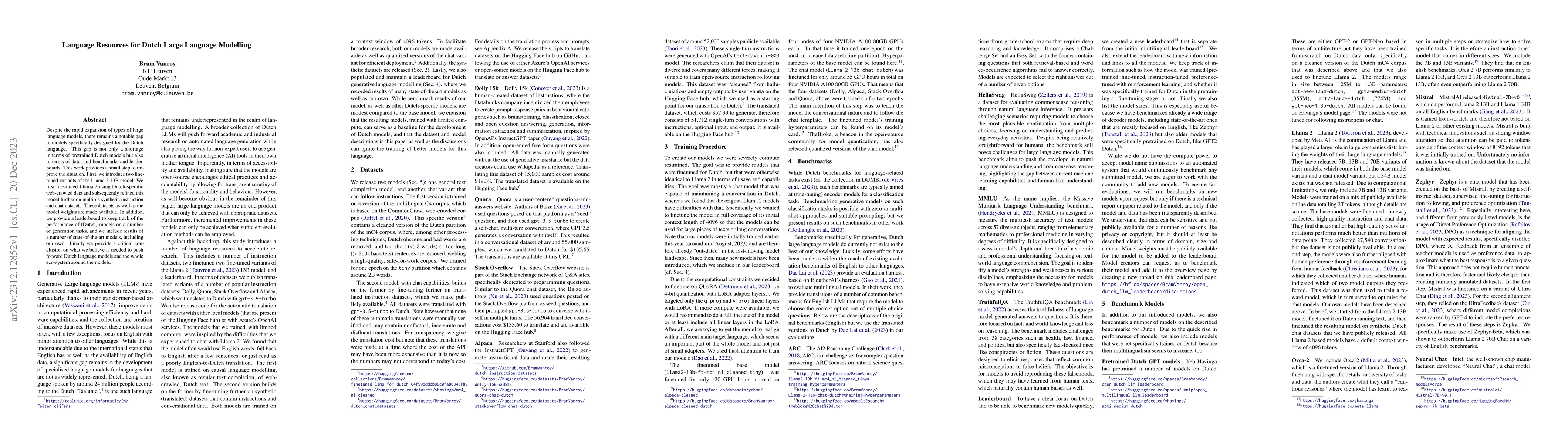 Thumbnail for Language Resources for Dutch Large Language Modelling