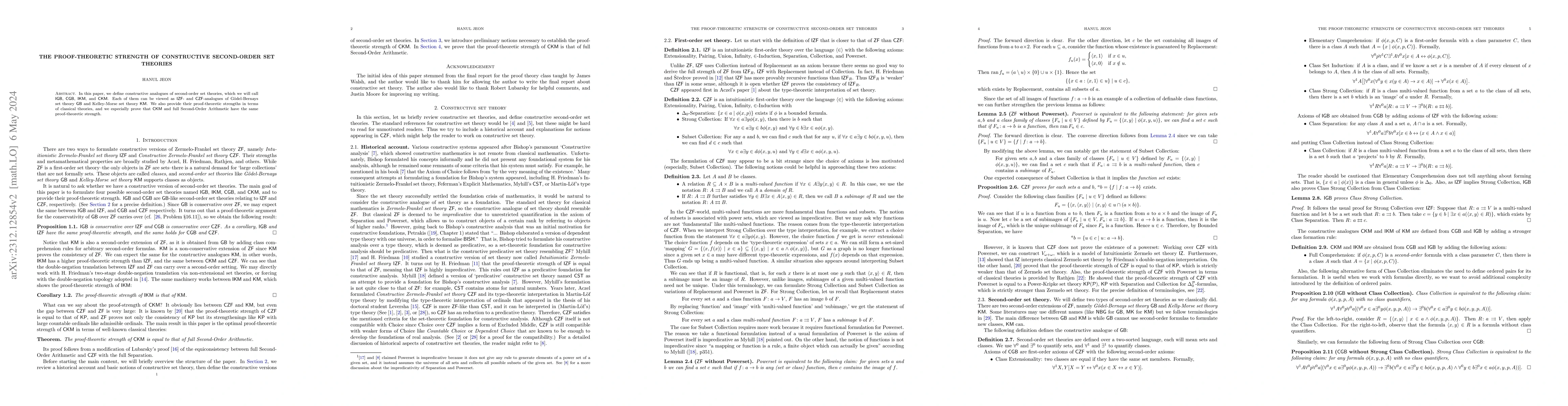 Thumbnail for The proof-theoretic strength of Constructive Second-order set theories