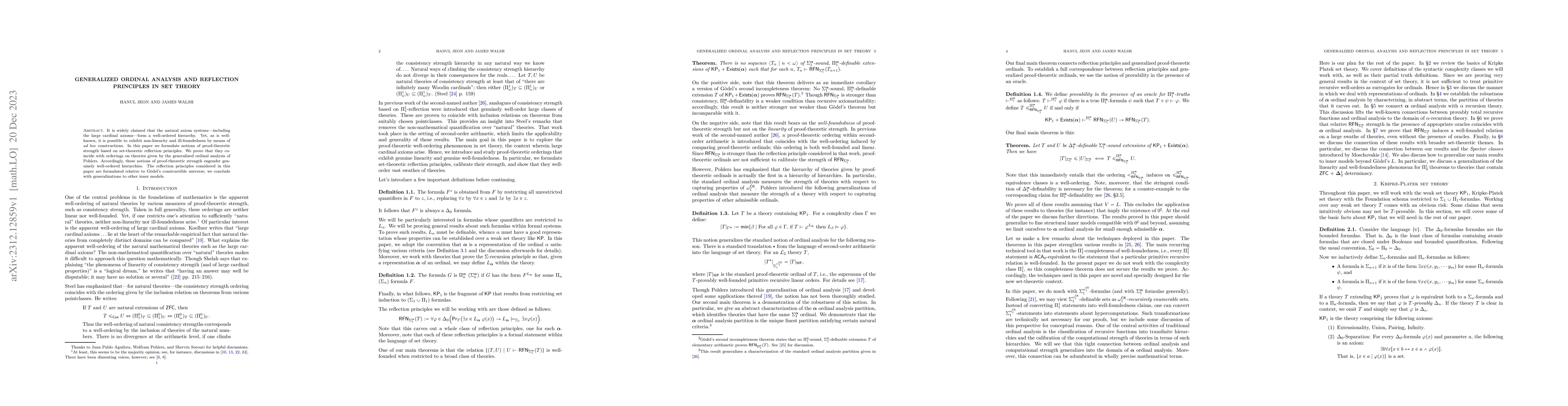 Thumbnail for Generalized ordinal analysis and reflection principles in set theory