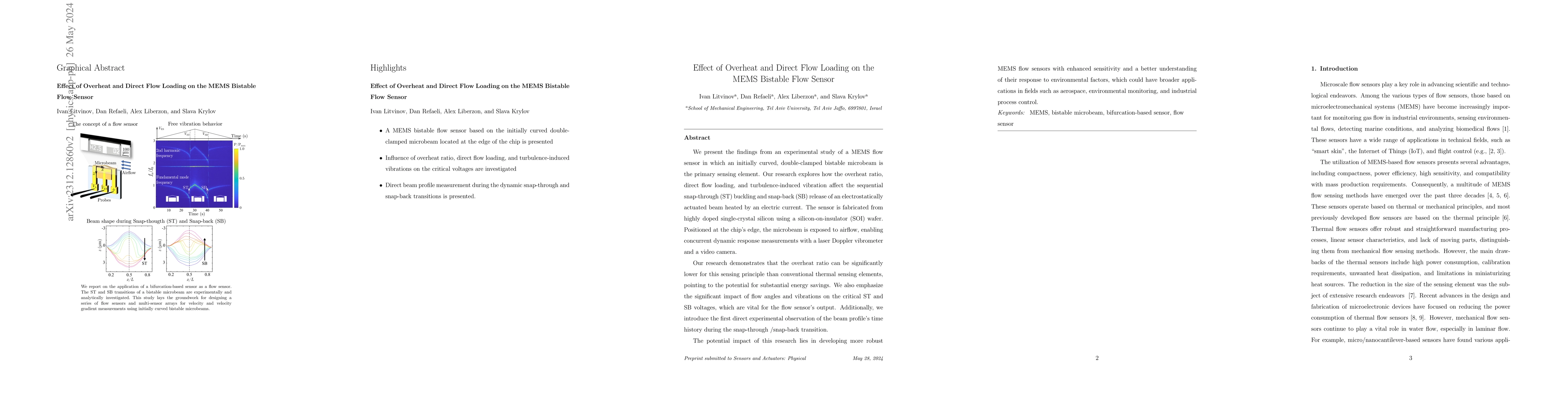 Thumbnail for Effect of Overheat and Direct Flow Loading on the MEMS Bistable Flow
  Sensor