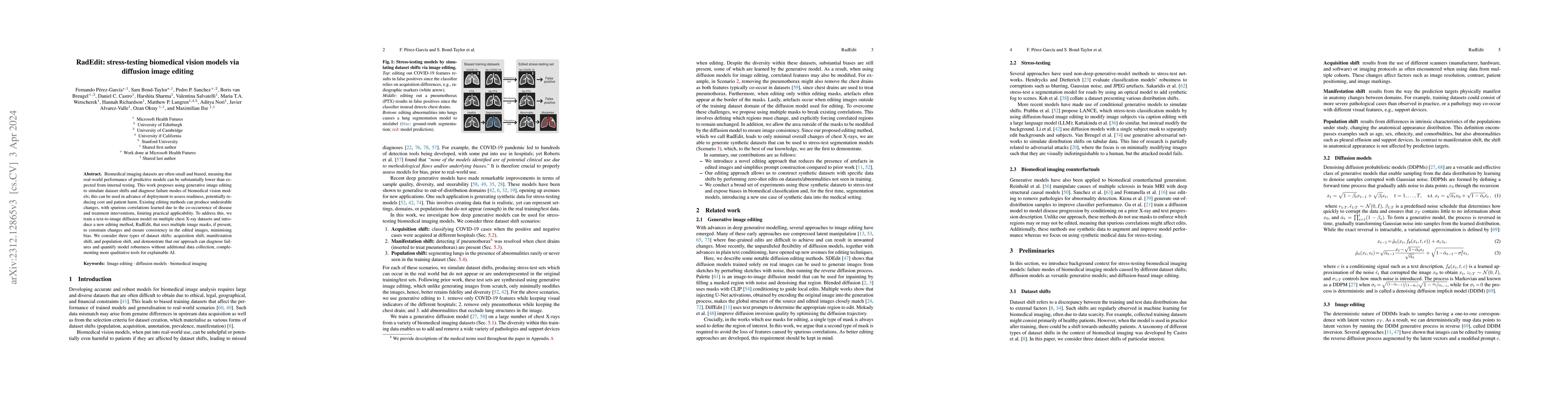 Thumbnail for RadEdit: stress-testing biomedical vision models via diffusion image
  editing