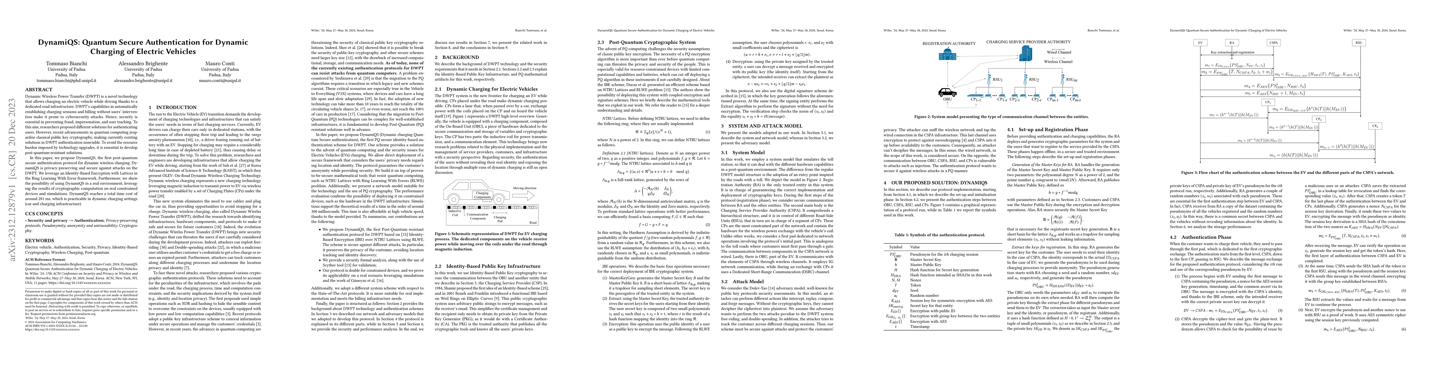 Thumbnail for DynamiQS: Quantum Secure Authentication for Dynamic Charging of Electric
  Vehicles