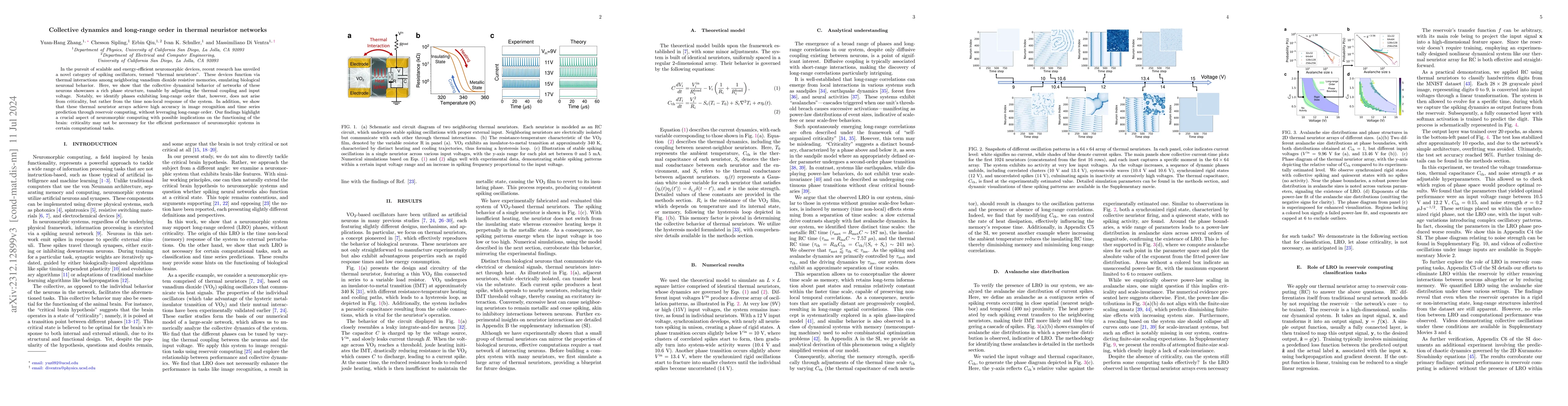 Thumbnail for Collective dynamics and long-range order in thermal neuristor networks