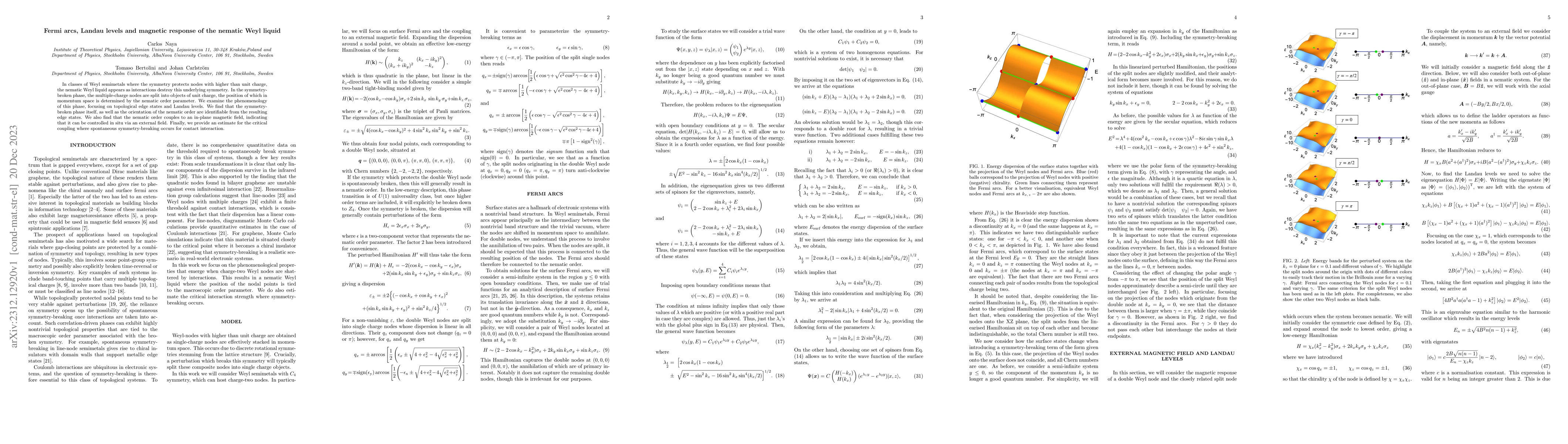 Thumbnail for Fermi arcs, Landau levels and magnetic response of the nematic Weyl
  liquid