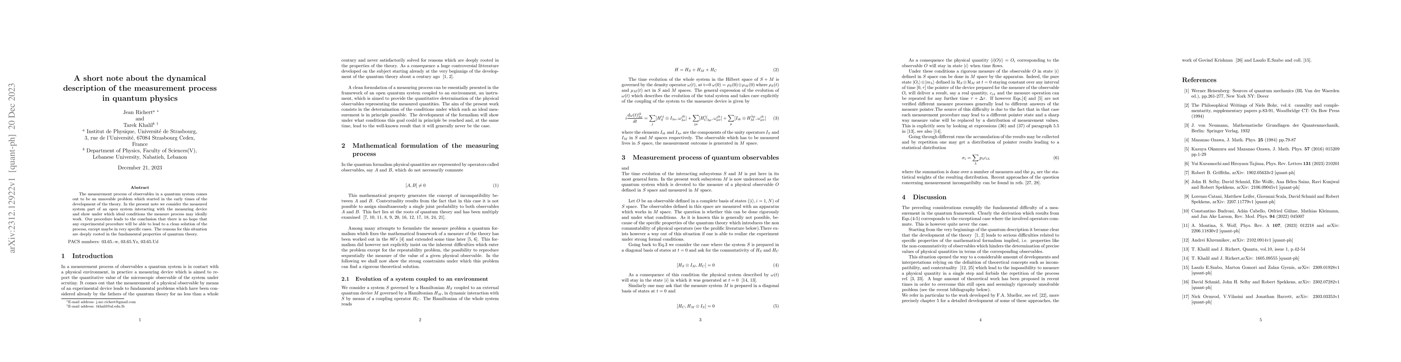 Thumbnail for A short note about the dynamical description of the measurement process
  in quantum physics