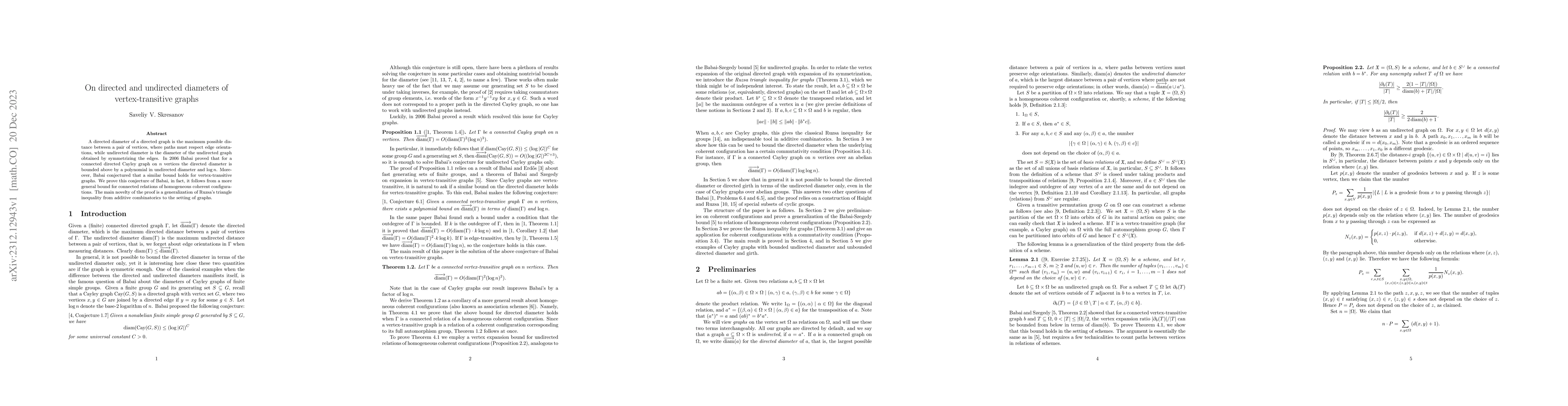 Thumbnail for On directed and undirected diameters of vertex-transitive graphs