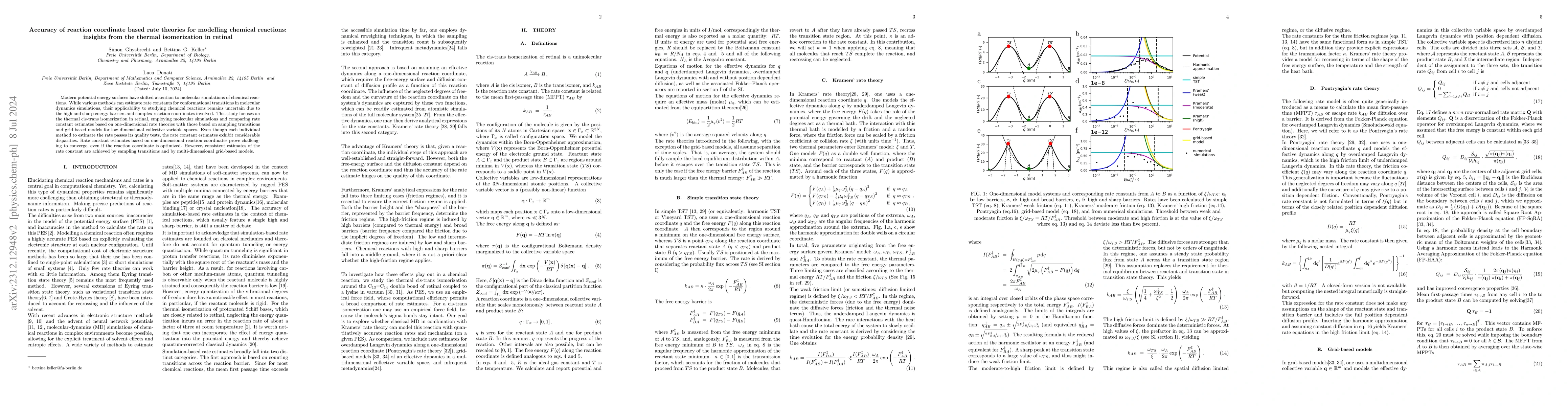 Thumbnail for Accuracy of reaction coordinate based rate theories for modelling
  chemical reactions: insights from the thermal isomerization in retinal