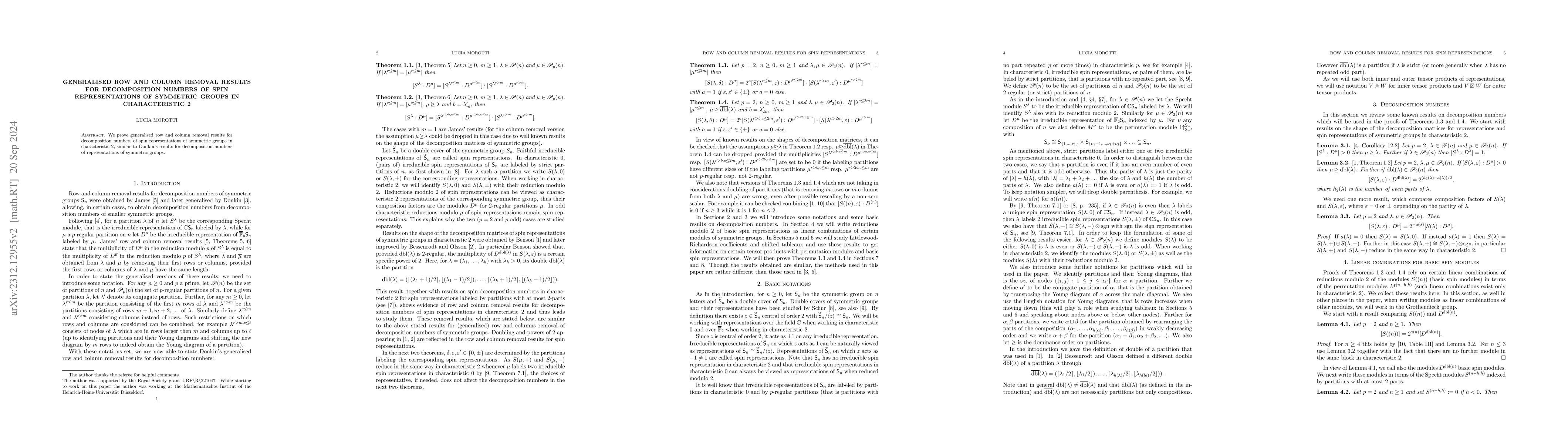 Thumbnail for Generalised row and column removal results for decomposition numbers of
  spin representations of symmetric groups in characteristic 2