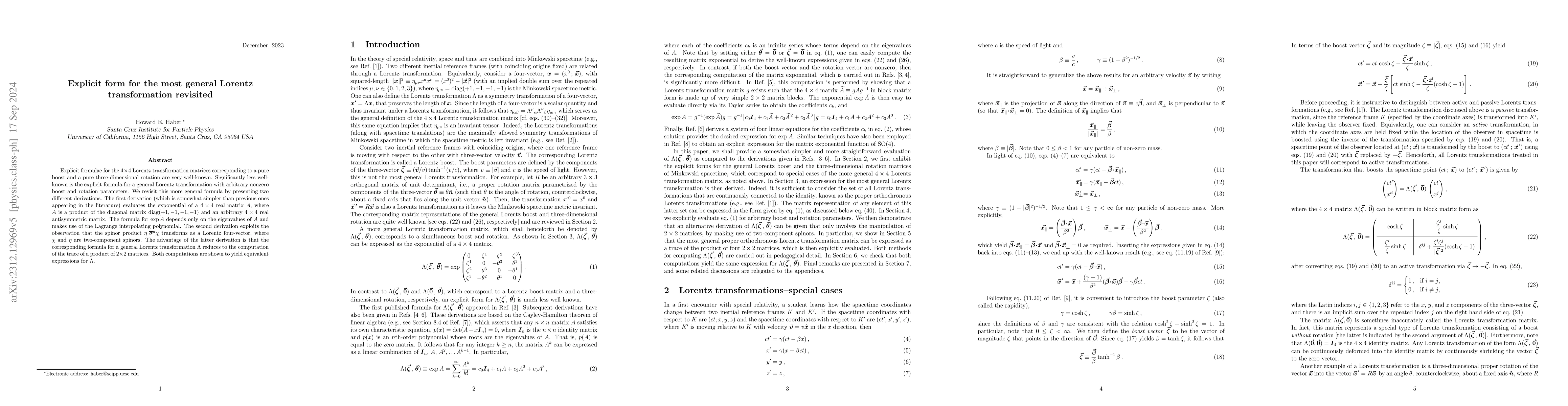 Thumbnail for Explicit form for the most general Lorentz transformation revisited