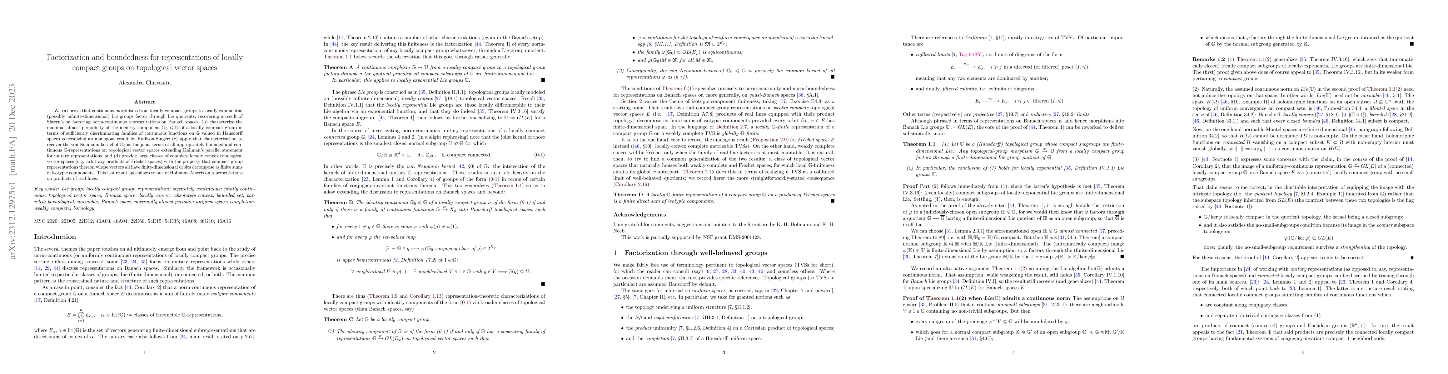 Thumbnail for Factorization and boundedness for representations of locally compact
  groups on topological vector spaces