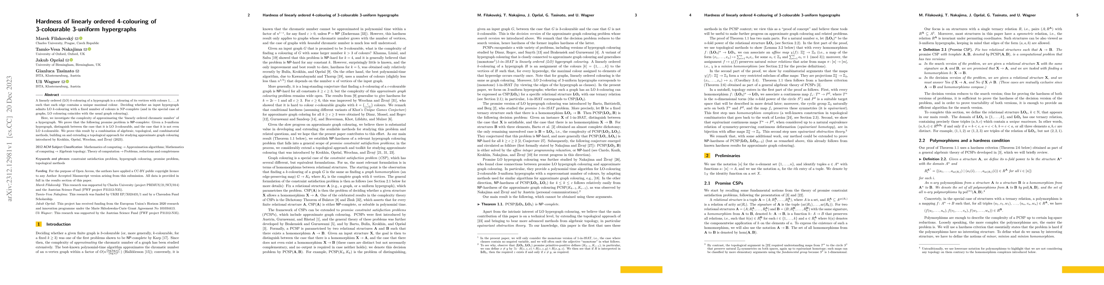 Thumbnail for Hardness of linearly ordered 4-colouring of 3-colourable 3-uniform
  hypergraphs