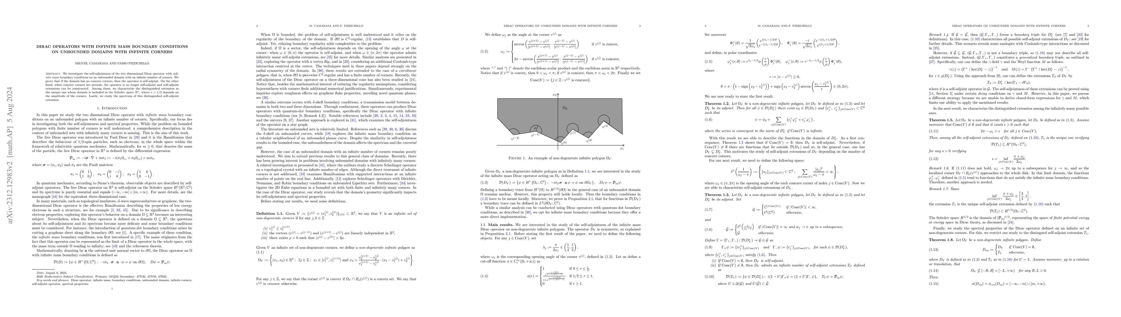 Thumbnail for Dirac operators with infinite mass boundary conditions on unbounded
  domains with infinite corners