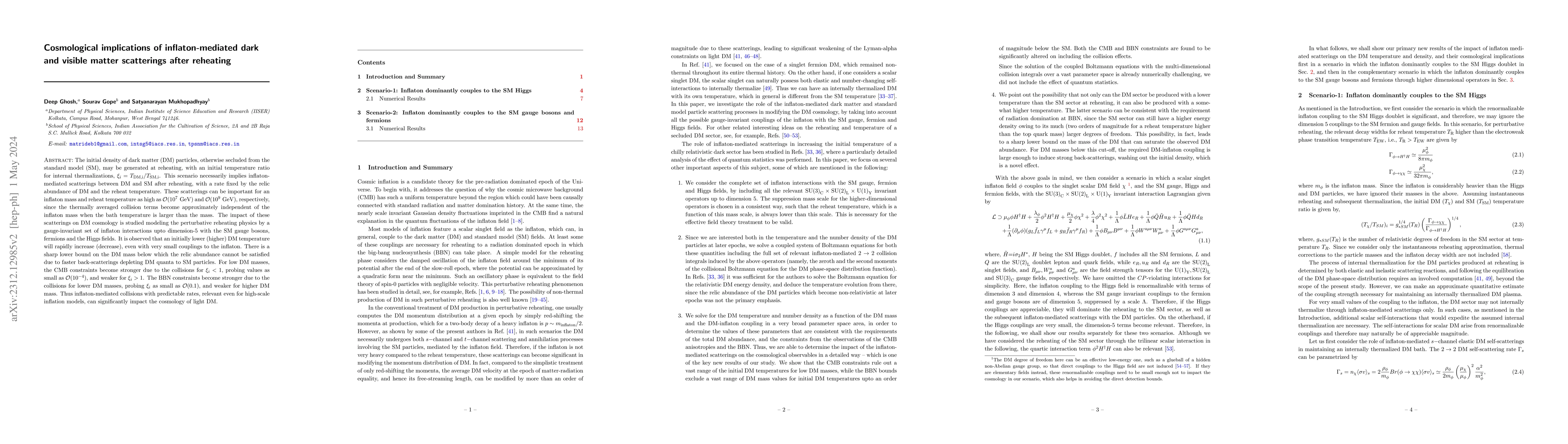 Thumbnail for Cosmological implications of inflaton-mediated dark and visible matter
  scatterings after reheating