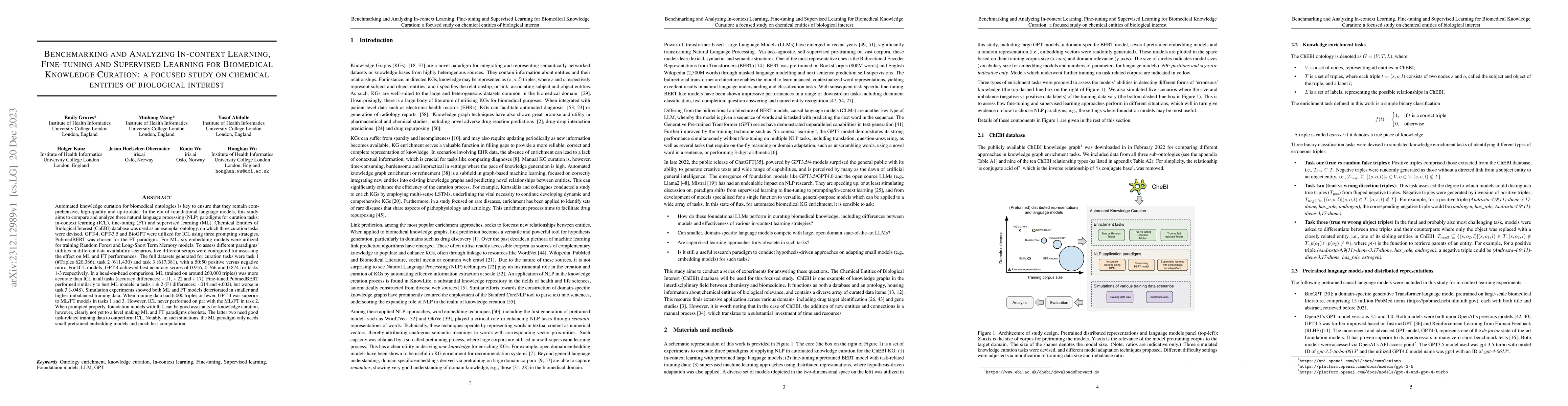 Thumbnail for Benchmarking and Analyzing In-context Learning, Fine-tuning and
  Supervised Learning for Biomedical Knowledge Curation: a focused study on
  chemical entities of biological interest