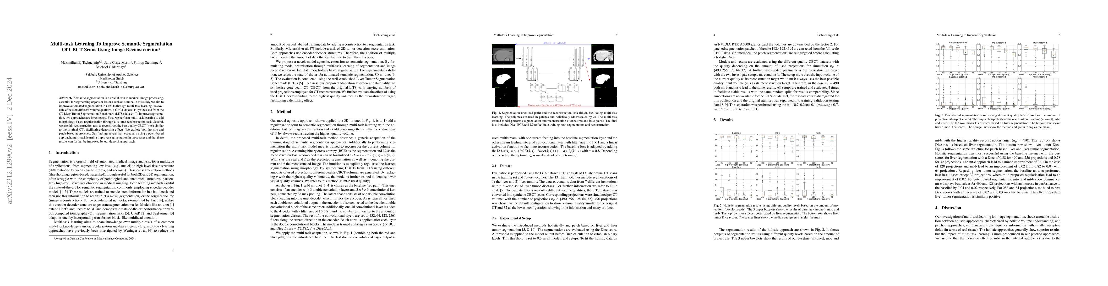Thumbnail for Multi-task Learning To Improve Semantic Segmentation Of CBCT Scans Using
  Image Reconstruction