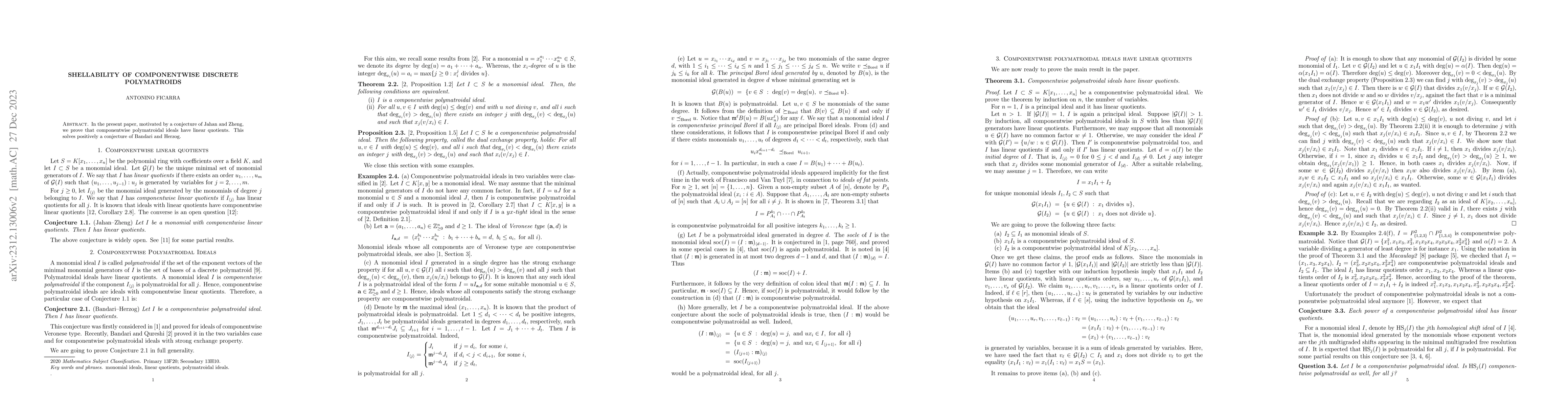 Thumbnail for Shellability of Componentwise Discrete Polymatroids