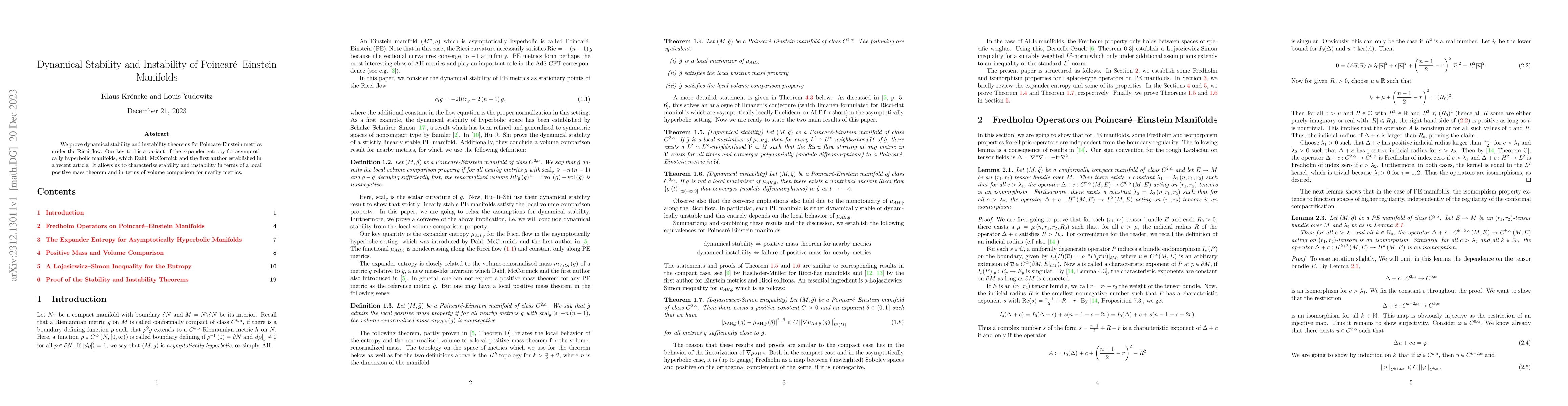 Thumbnail for Dynamical Stability and Instability of Poincar\'e--Einstein Manifolds