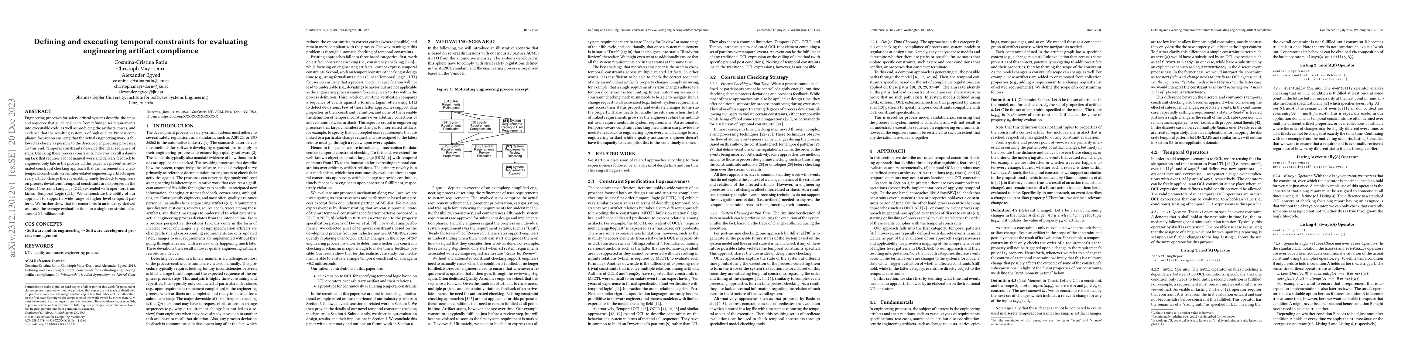 Thumbnail for Defining and executing temporal constraints for evaluating engineering
  artifact compliance
