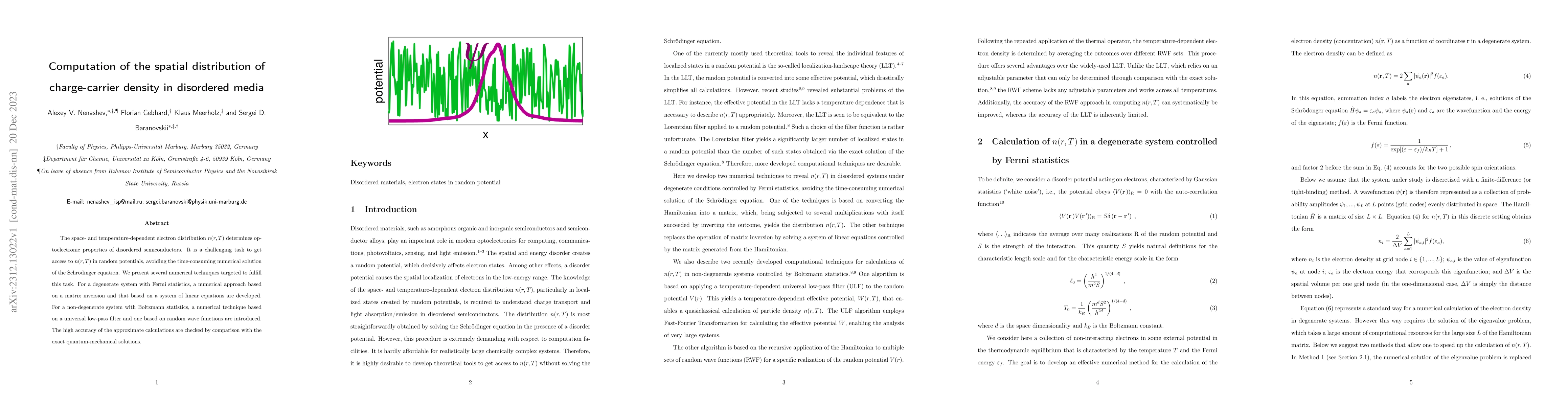 Thumbnail for Computation of the spatial distribution of charge-carrier density in
  disordered media