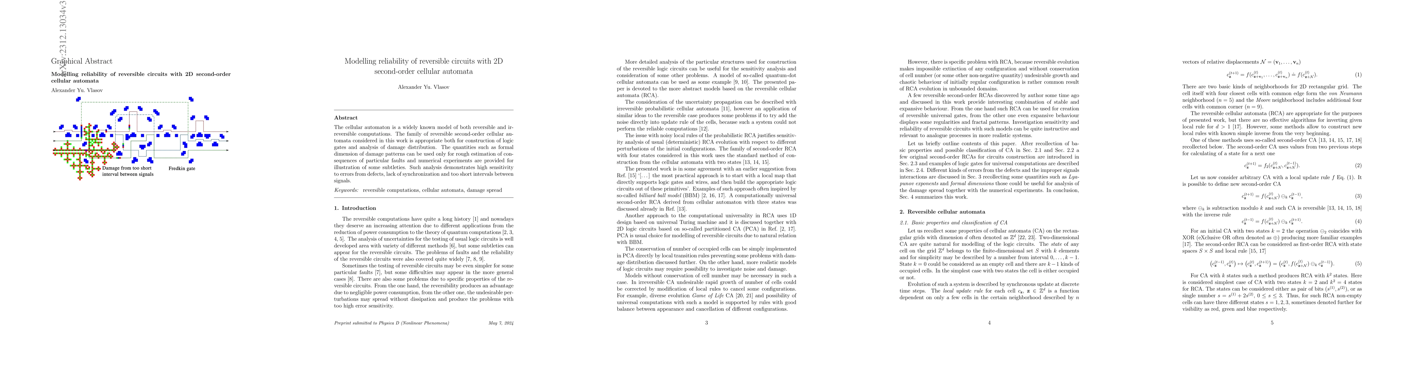 Thumbnail for Modelling reliability of reversible circuits with 2D second-order
  cellular automata