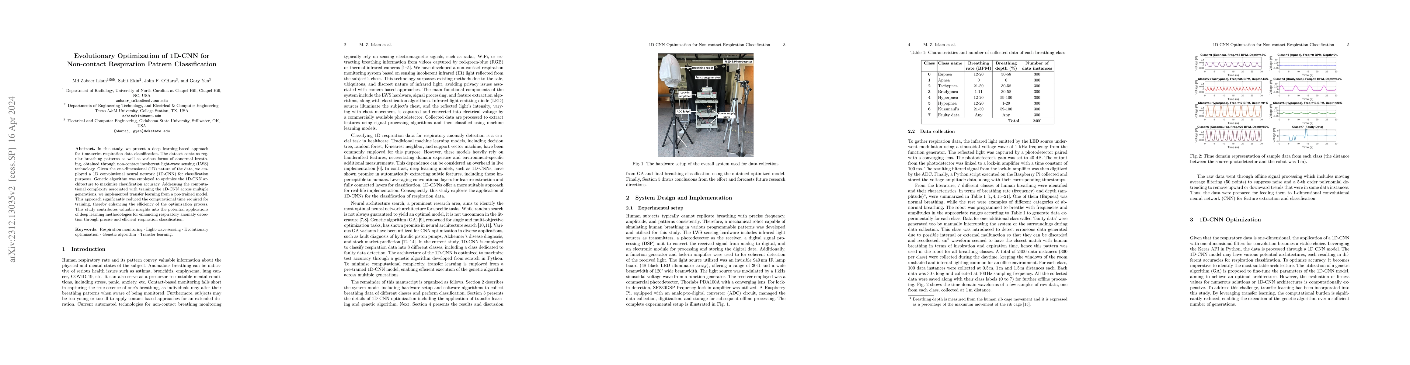 Thumbnail for Evolutionary Optimization of 1D-CNN for Non-contact Respiration Pattern
  Classification