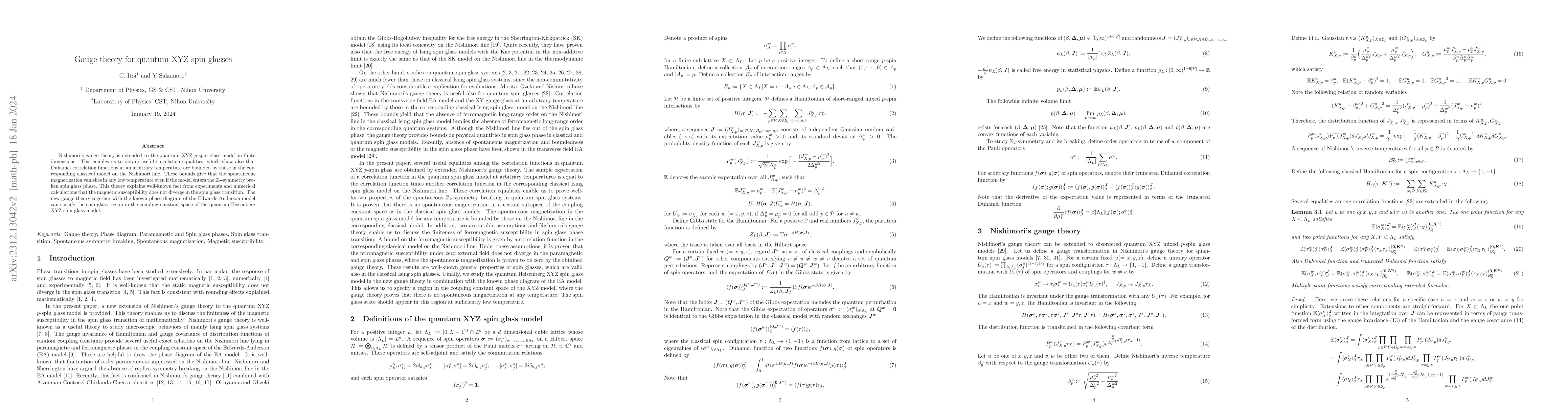 Thumbnail for Gauge theory for quantum XYZ spin glasses