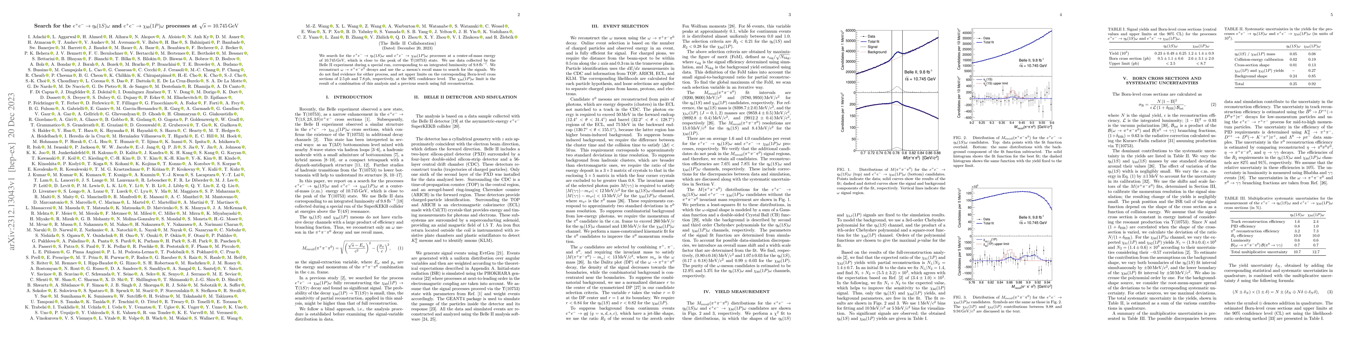 Thumbnail for Search for the $e^+e^-\to\eta_{b}(1S)\omega$ and
  $e^+e^-\to\chi_{b0}(1P)\omega$ processes at $\sqrt{s}=10.745\,\mathrm{GeV}$