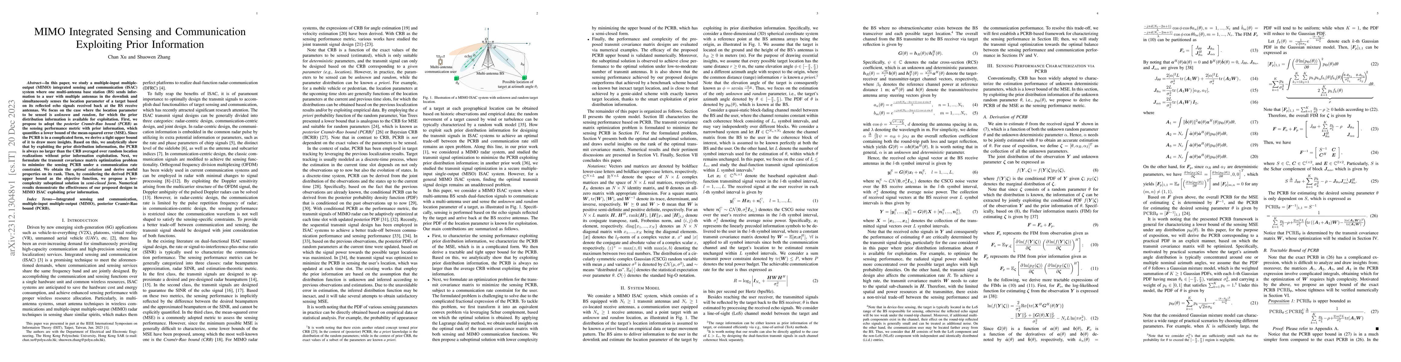 Thumbnail for MIMO Integrated Sensing and Communication Exploiting Prior Information