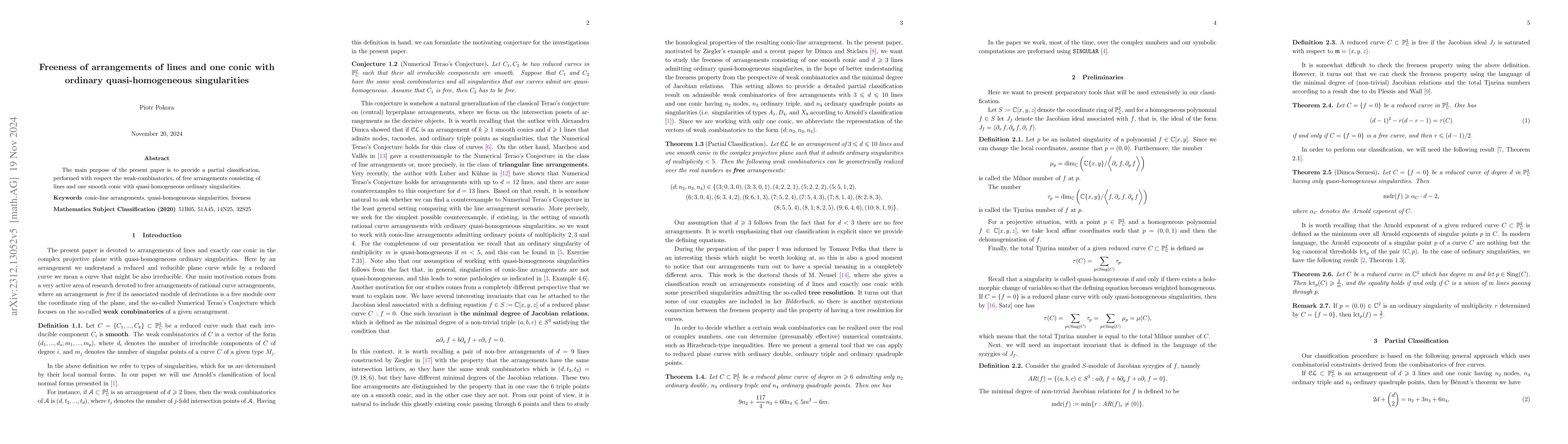 Thumbnail for Freeness of arrangements of lines and a conic with ordinary
  quasi-homogeneous singularities