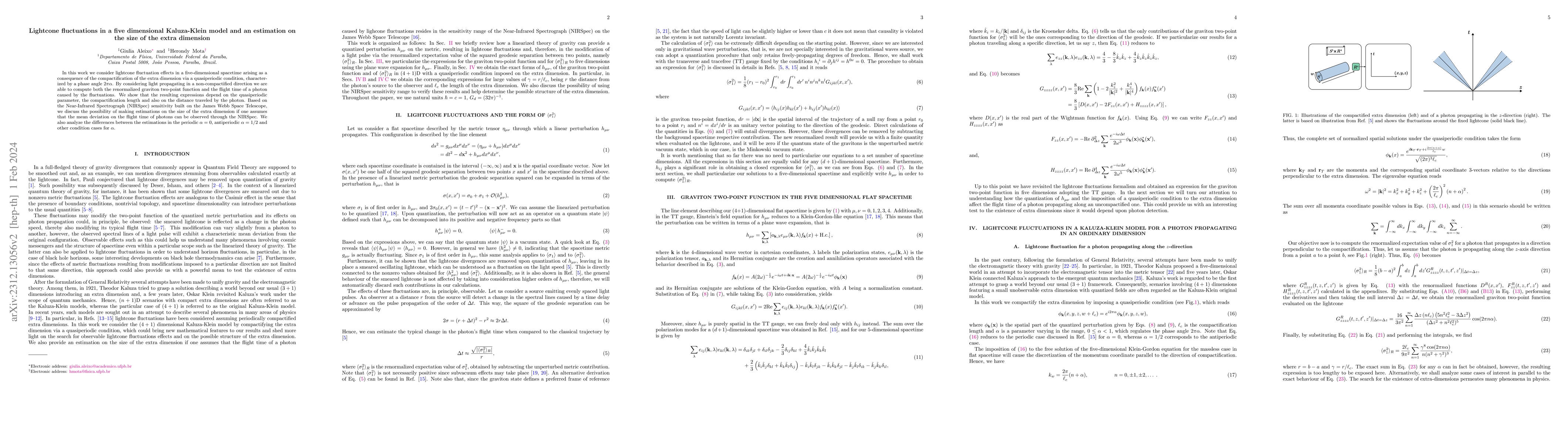 Thumbnail for Lightcone fluctuations in a five dimensional Kaluza-Klein model and an
  estimation on the size of the extra dimension
